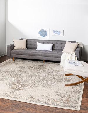 Cream 8' x 8' Tuareg Square Area Rug Vintage Inspired Distressed Look Durable Easy Clean Carpet for Unique Home Interiors for Sale at Rug Engine