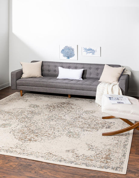 Cream 8' x 8' Tuareg Square Area Rug Vintage Inspired Distressed Look Durable Easy Clean Carpet for Unique Home Interiors for Sale at Rug Engine
