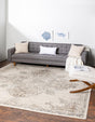 Cream 8' x 8' Tuareg Square Area Rug Vintage Inspired Distressed Look Durable Easy Clean Carpet for Unique Home Interiors for Sale at Rug Engine