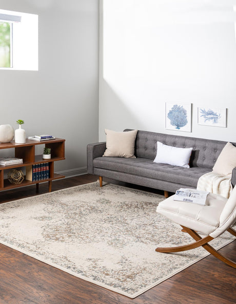 Cream 8' x 8' Tuareg Square Area Rug Vintage Inspired Distressed Look Durable Easy Clean Carpet for Unique Home Interiors for Sale at Rug Engine
