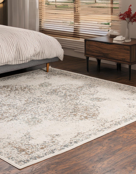 Cream 8' x 8' Tuareg Square Area Rug Vintage Inspired Distressed Look Durable Easy Clean Carpet for Unique Home Interiors for Sale at Rug Engine