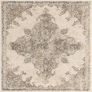Cream 8' x 8' Tuareg Square Area Rug Vintage Inspired Distressed Look Durable Easy Clean Carpet for Unique Home Interiors for Sale at Rug Engine