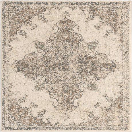Cream 8' x 8' Tuareg Square Area Rug Vintage Inspired Distressed Look Durable Easy Clean Carpet for Unique Home Interiors for Sale at Rug Engine