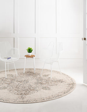 Cream 8' x 8' Tuareg Round Area Rug Vintage Inspired Distressed Look Durable Easy Clean Carpet for Unique Home Interiors for Sale at Rug Engine