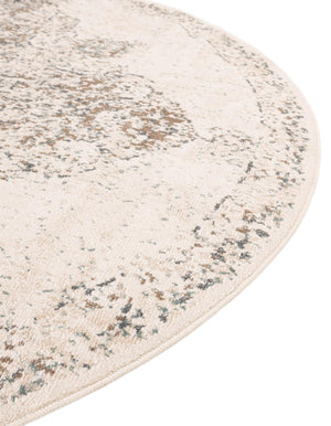 Cream 8' x 8' Tuareg Round Area Rug Vintage Inspired Distressed Look Durable Easy Clean Carpet for Unique Home Interiors for Sale at Rug Engine