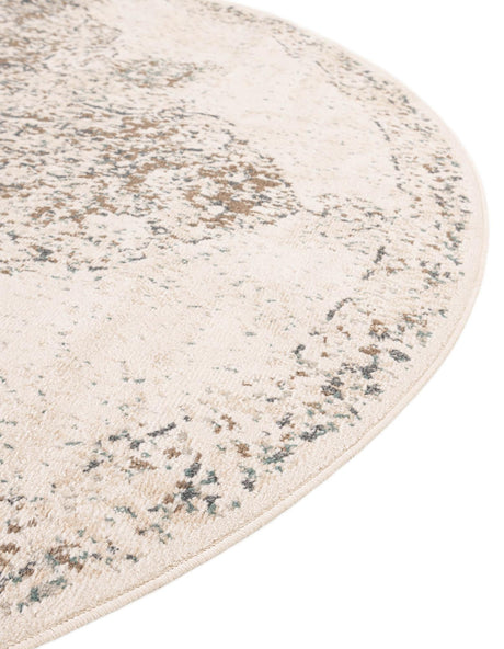 Cream 8' x 8' Tuareg Round Area Rug Vintage Inspired Distressed Look Durable Easy Clean Carpet for Unique Home Interiors for Sale at Rug Engine