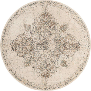 Cream 8' x 8' Tuareg Round Area Rug Vintage Inspired Distressed Look Durable Easy Clean Carpet for Unique Home Interiors for Sale at Rug Engine