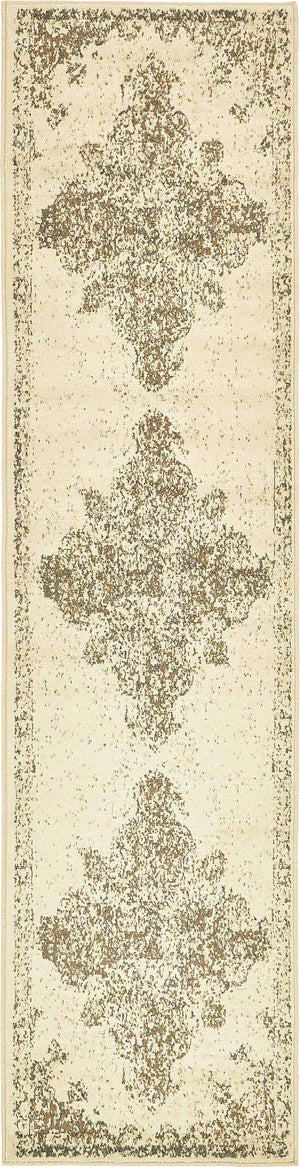 Cream 2' 7 x 10' Tuareg Runner Area Rug Vintage Inspired Distressed Look Durable Easy Clean Carpet for Unique Home Interiors for Sale at Rug Engine