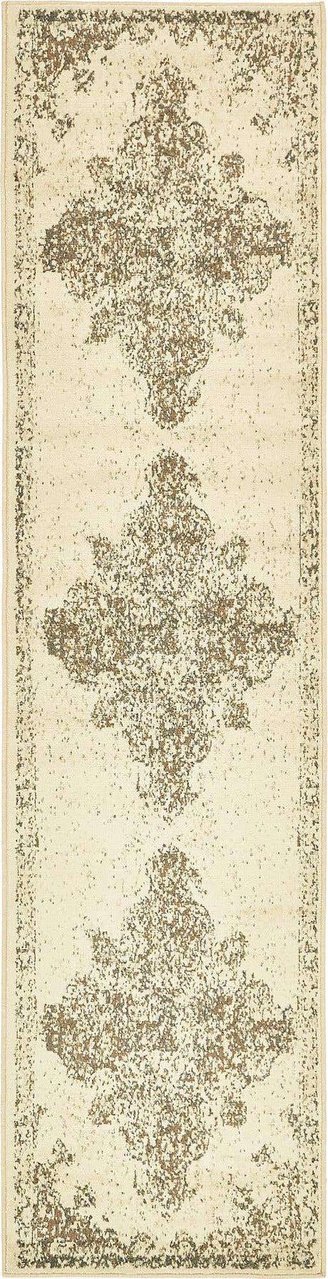 Cream 2' 7 x 10' Tuareg Runner Area Rug Vintage Inspired Distressed Look Durable Easy Clean Carpet for Unique Home Interiors for Sale at Rug Engine