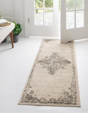 Cream 2' x 6' 1 Tuareg Runner Area Rug Vintage Inspired Distressed Look Durable Easy Clean Carpet for Unique Home Interiors for Sale at Rug Engine