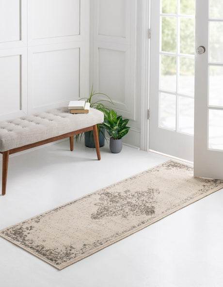 Cream 2' 7 x 10' Tuareg Runner Area Rug Vintage Inspired Distressed Look Durable Easy Clean Carpet for Unique Home Interiors for Sale at Rug Engine