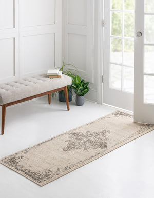 Cream 2' x 6' 1 Tuareg Runner Area Rug Vintage Inspired Distressed Look Durable Easy Clean Carpet for Unique Home Interiors for Sale at Rug Engine