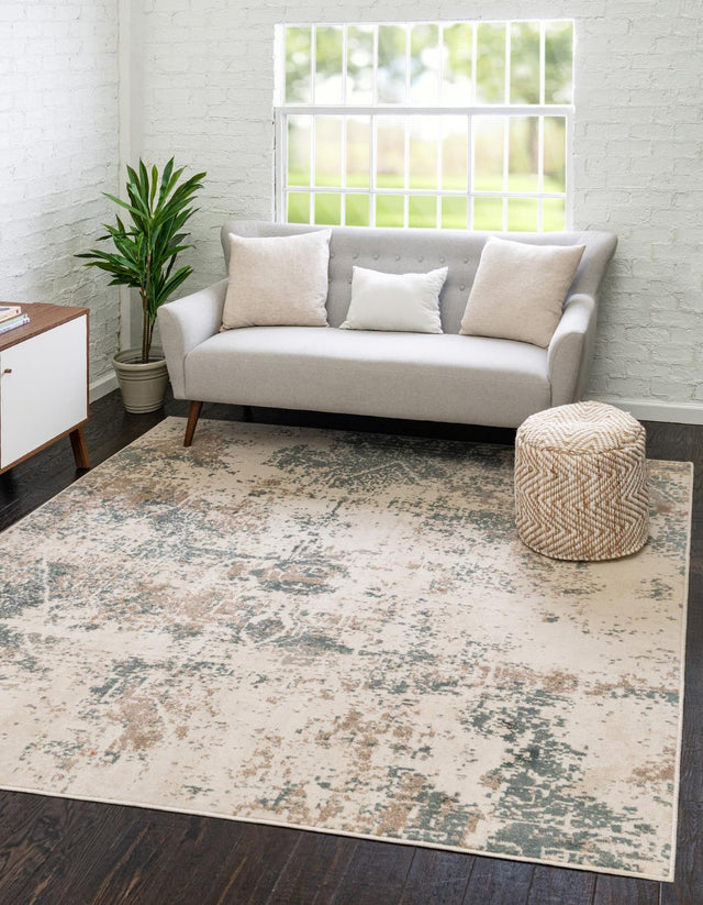 Beige 8' x 8' Tuareg Square Area Rug Vintage Inspired Distressed Look Durable Easy Clean Carpet for Unique Home Interiors for Sale at Rug Engine