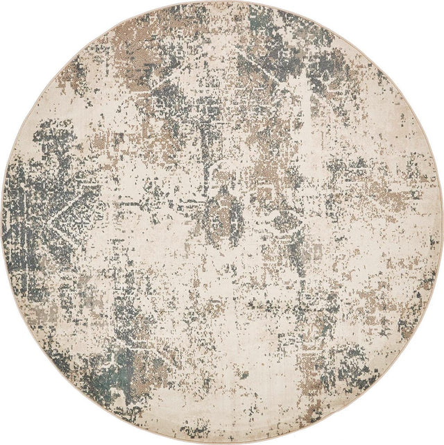 Beige 8' x 8' Tuareg Round Area Rug Vintage Inspired Distressed Look Durable Easy Clean Carpet for Unique Home Interiors for Sale at Rug Engine
