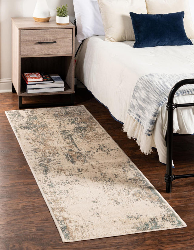 Beige 2' x 6' 1 Tuareg Runner Area Rug Vintage Inspired Distressed Look Durable Easy Clean Carpet for Unique Home Interiors for Sale at Rug Engine