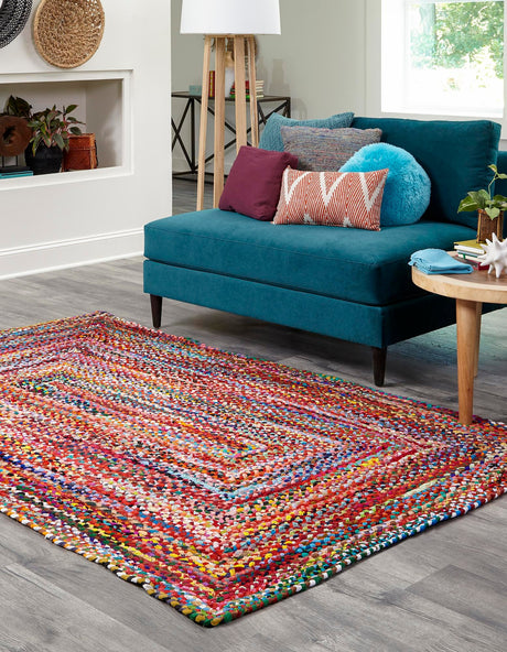Multicolor 9' x 12' 2 Braided Chindi Rectangle Area Rug 100% Cotton Hand Braided Natural Eco-Friendly Boho Style Modern Carpet for Living Rooms Dining Office Dorm for Sale at Rug Engine