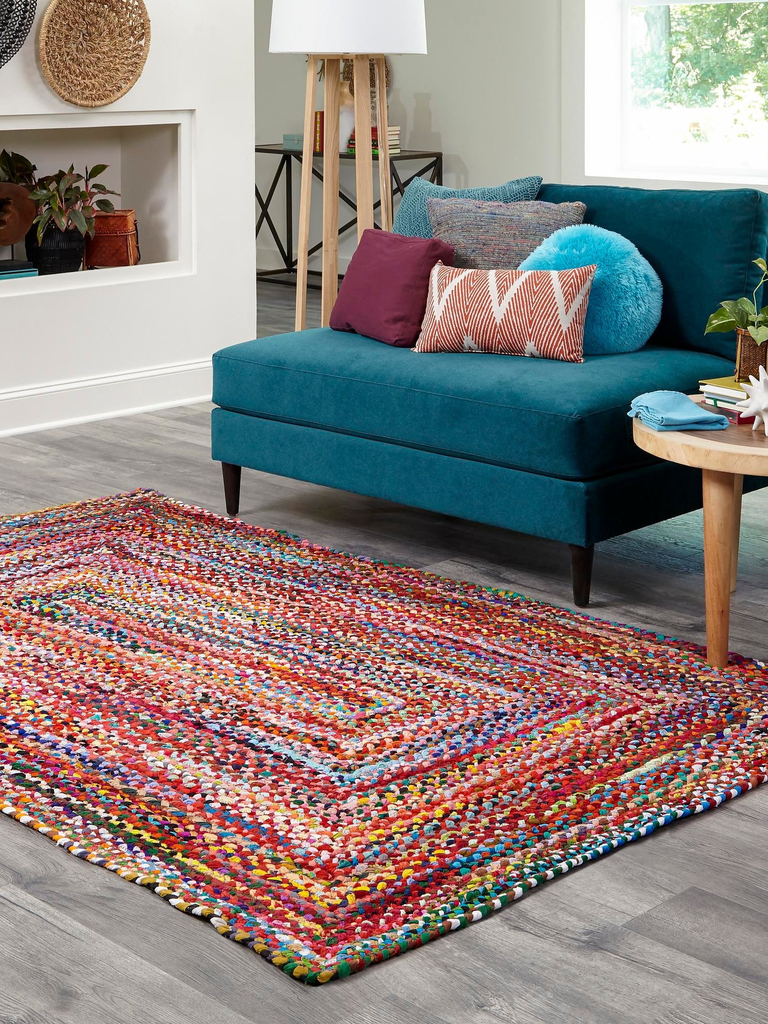 Multicolor 8' x 11' Braided Chindi Rectangle Area Rug 100% Cotton Hand Braided Natural Eco-Friendly Boho Style Modern Carpet for Living Rooms Dining Office Dorm for Sale at Rug Engine