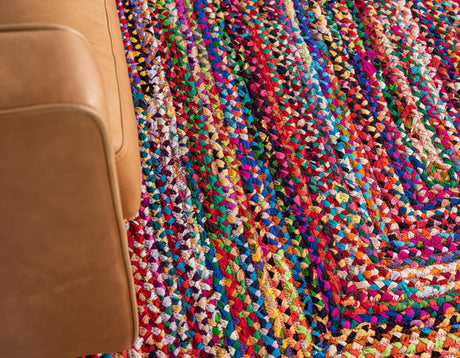 Multicolor 9' x 12' 2 Braided Chindi Rectangle Area Rug 100% Cotton Hand Braided Natural Eco-Friendly Boho Style Modern Carpet for Living Rooms Dining Office Dorm for Sale at Rug Engine