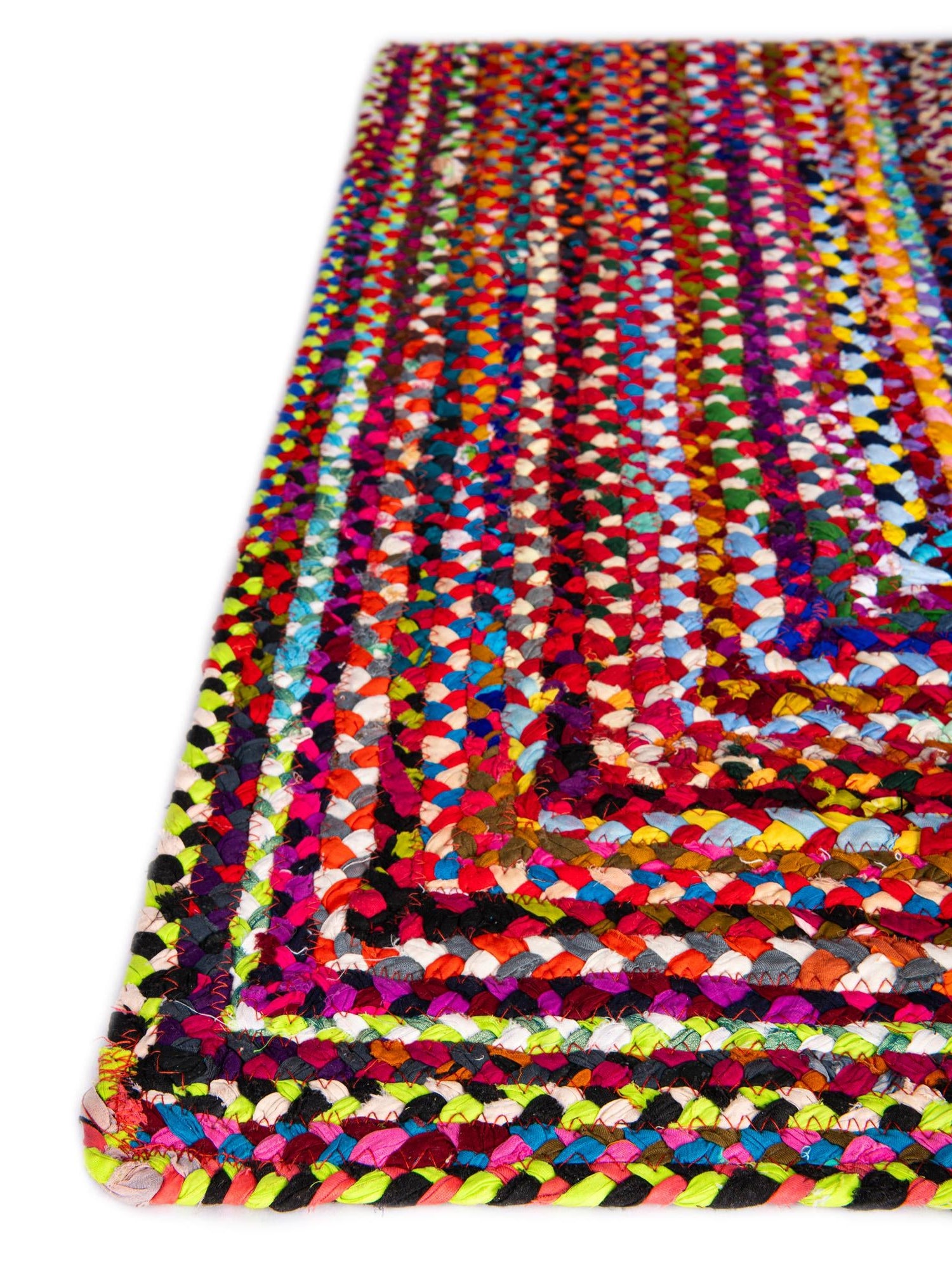 Multicolor 7' 1 x 10' Braided Chindi Rectangle Area Rug 100% Cotton Hand Braided Natural Eco-Friendly Boho Style Modern Carpet for Living Rooms Dining Office Dorm for Sale at Rug Engine