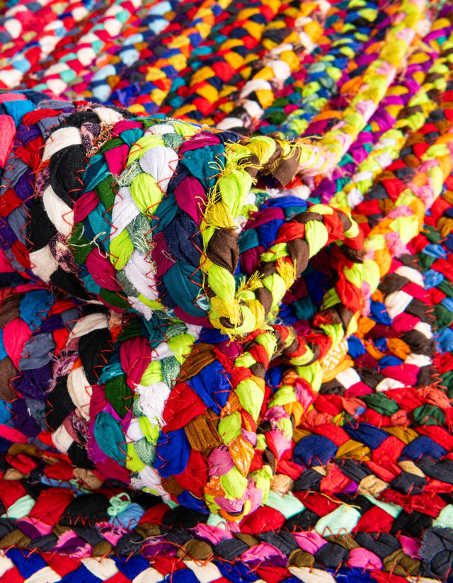Multicolor 2' x 5' 1 Braided Chindi Runner Rug