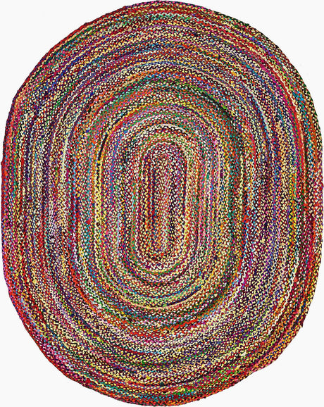 Multicolor 8' x 10' Braided Chindi Oval Rug