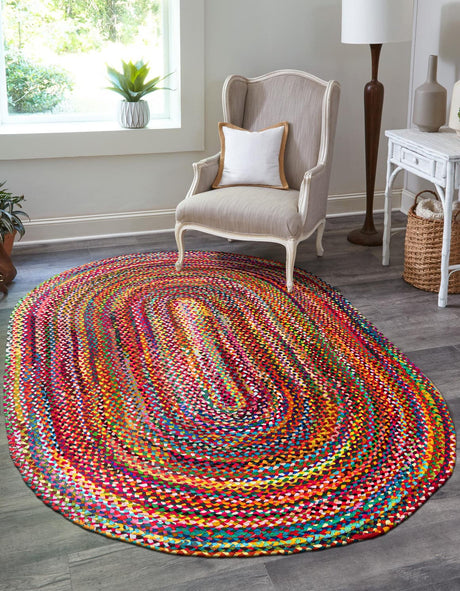 Multicolor 3' 3 x 5' 1 Braided Chindi Oval Rug