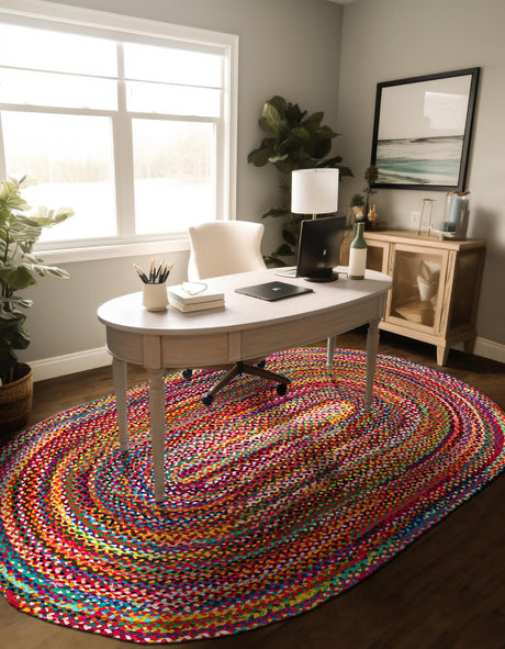 Multicolor 8' x 10' Braided Chindi Oval Area Rug 100% Cotton Hand Braided Natural Eco-Friendly Boho Style Modern Carpet for Living Rooms Dining Office Dorm for Sale at Rug Engine