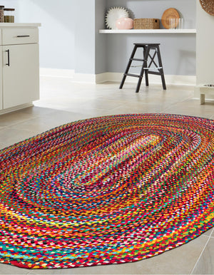 Multicolor 3' 3 x 5' 1 Braided Chindi Oval Rug