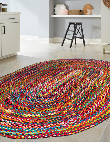 Multicolor 8' x 10' Braided Chindi Oval Area Rug 100% Cotton Hand Braided Natural Eco-Friendly Boho Style Modern Carpet for Living Rooms Dining Office Dorm for Sale at Rug Engine