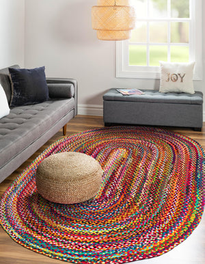 Multicolor 3' 3 x 5' 1 Braided Chindi Oval Rug