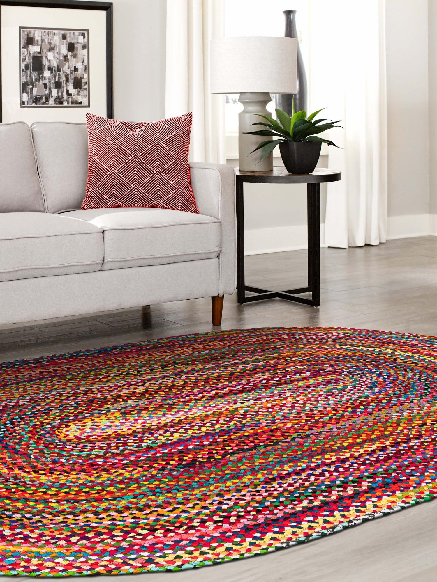 Multicolor 8' x 10' Braided Chindi Oval Area Rug 100% Cotton Hand Braided Natural Eco-Friendly Boho Style Modern Carpet for Living Rooms Dining Office Dorm for Sale at Rug Engine