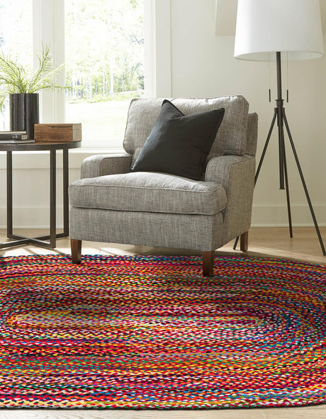 Multicolor 8' x 10' Braided Chindi Oval Area Rug 100% Cotton Hand Braided Natural Eco-Friendly Boho Style Modern Carpet for Living Rooms Dining Office Dorm for Sale at Rug Engine