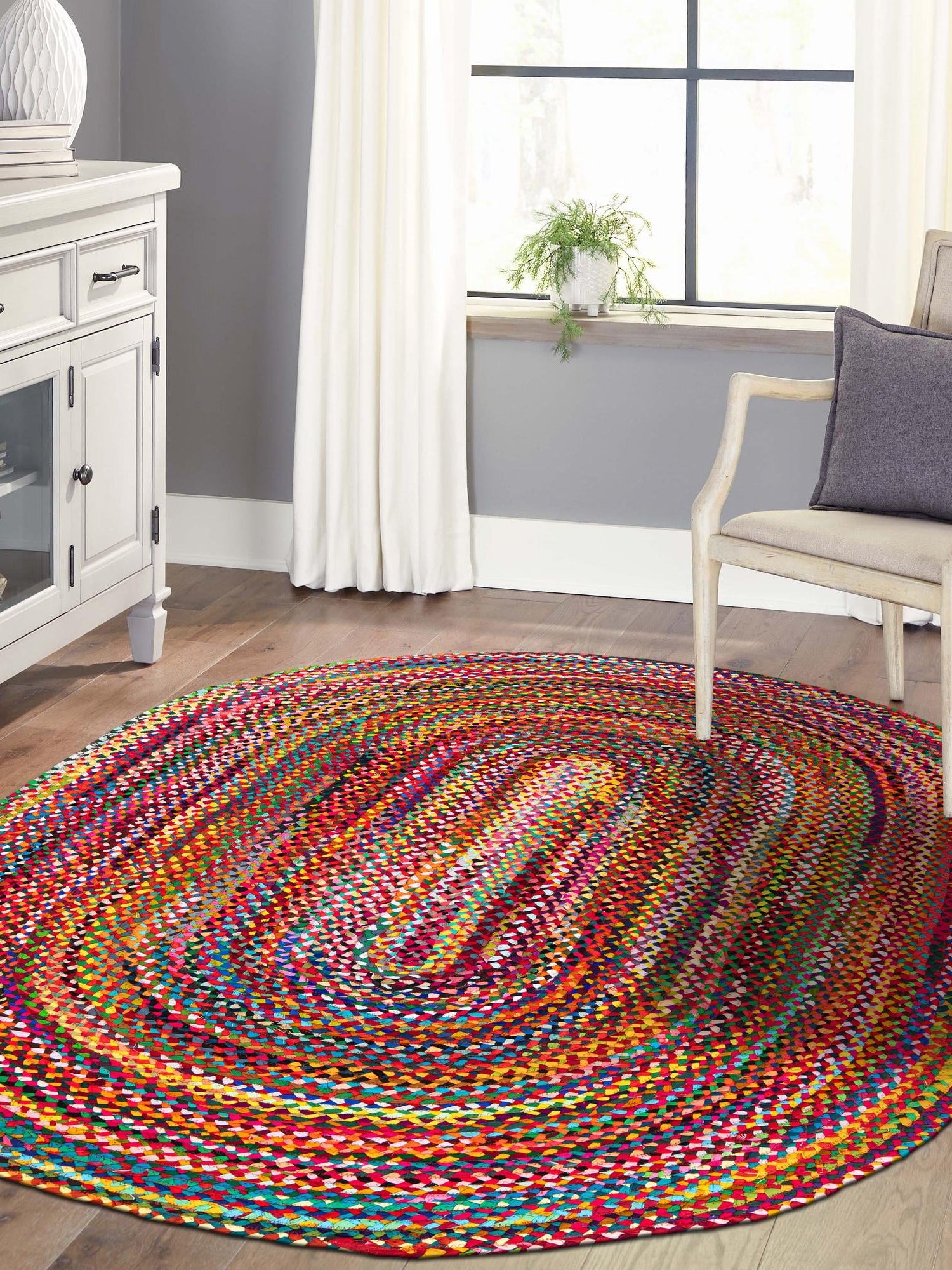 Multicolor 8' x 10' Braided Chindi Oval Area Rug 100% Cotton Hand Braided Natural Eco-Friendly Boho Style Modern Carpet for Living Rooms Dining Office Dorm for Sale at Rug Engine