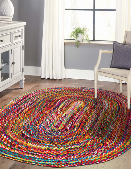 Multicolor 5' 1 x 8' Braided Chindi Oval Area Rug 100% Cotton Hand Braided Natural Eco-Friendly Boho Style Modern Carpet for Living Rooms Dining Office Dorm for Sale at Rug Engine