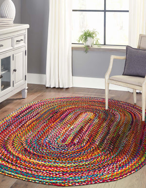 Multicolor 3' 3 x 5' 1 Braided Chindi Oval Rug