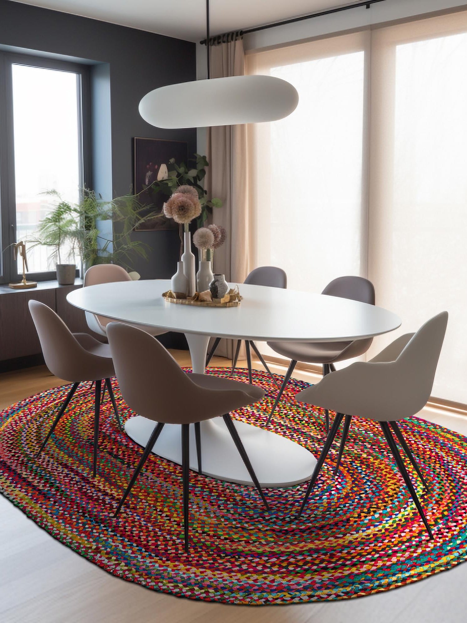 Multicolor 3' 3 x 5' 1 Braided Chindi Oval Area Rug 100% Cotton Hand Braided Natural Eco-Friendly Boho Style Modern Carpet for Living Rooms Dining Office Dorm for Sale at Rug Engine