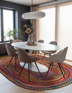Multicolor 3' 3 x 5' 1 Braided Chindi Oval Rug