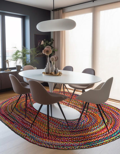 Multicolor 3' 3 x 5' 1 Braided Chindi Oval Area Rug 100% Cotton Hand Braided Natural Eco-Friendly Boho Style Modern Carpet for Living Rooms Dining Office Dorm for Sale at Rug Engine