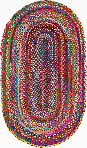 Multicolor 3' 3 x 5' 1 Braided Chindi Oval Rug