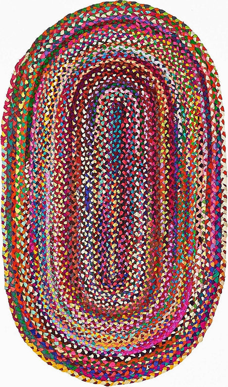 Multicolor 3' 3 x 5' 1 Braided Chindi Oval Rug