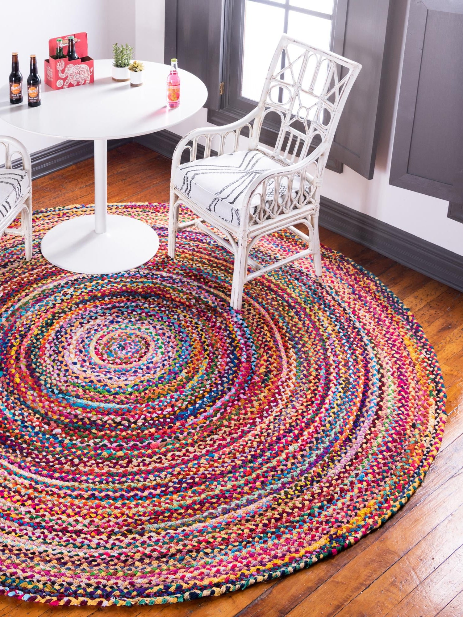 Multicolor 6' 1 x 6' 1 Braided Chindi Round Area Rug 100% Cotton Hand Braided Natural Eco-Friendly Boho Style Modern Carpet for Living Rooms Dining Office Dorm for Sale at Rug Engine