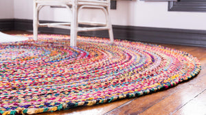Multicolor 6' 1 x 6' 1 Braided Chindi Round Area Rug 100% Cotton Hand Braided Natural Eco-Friendly Boho Style Modern Carpet for Living Rooms Dining Office Dorm for Sale at Rug Engine