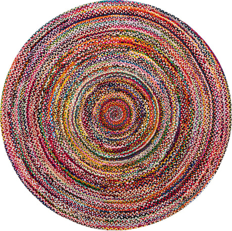 Multicolor 8' x 8' Braided Chindi Round Rug