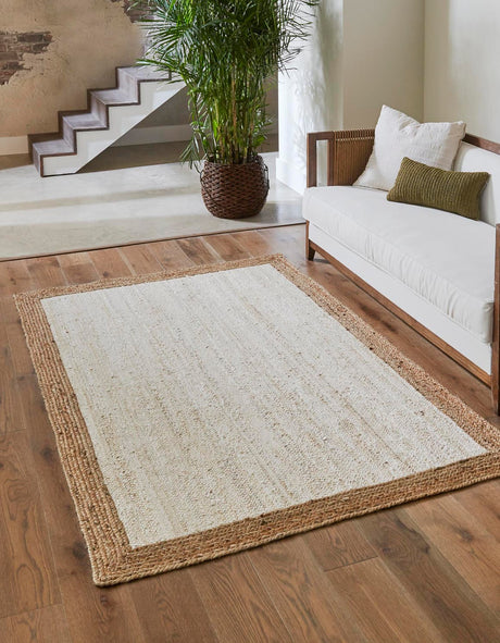 White 5' 1 x 8' Braided Jute Rectangle Rug