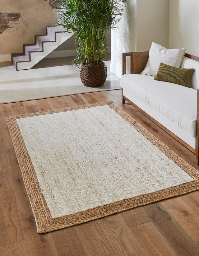 White 5' 1 x 8' Braided Jute Rectangle Rug