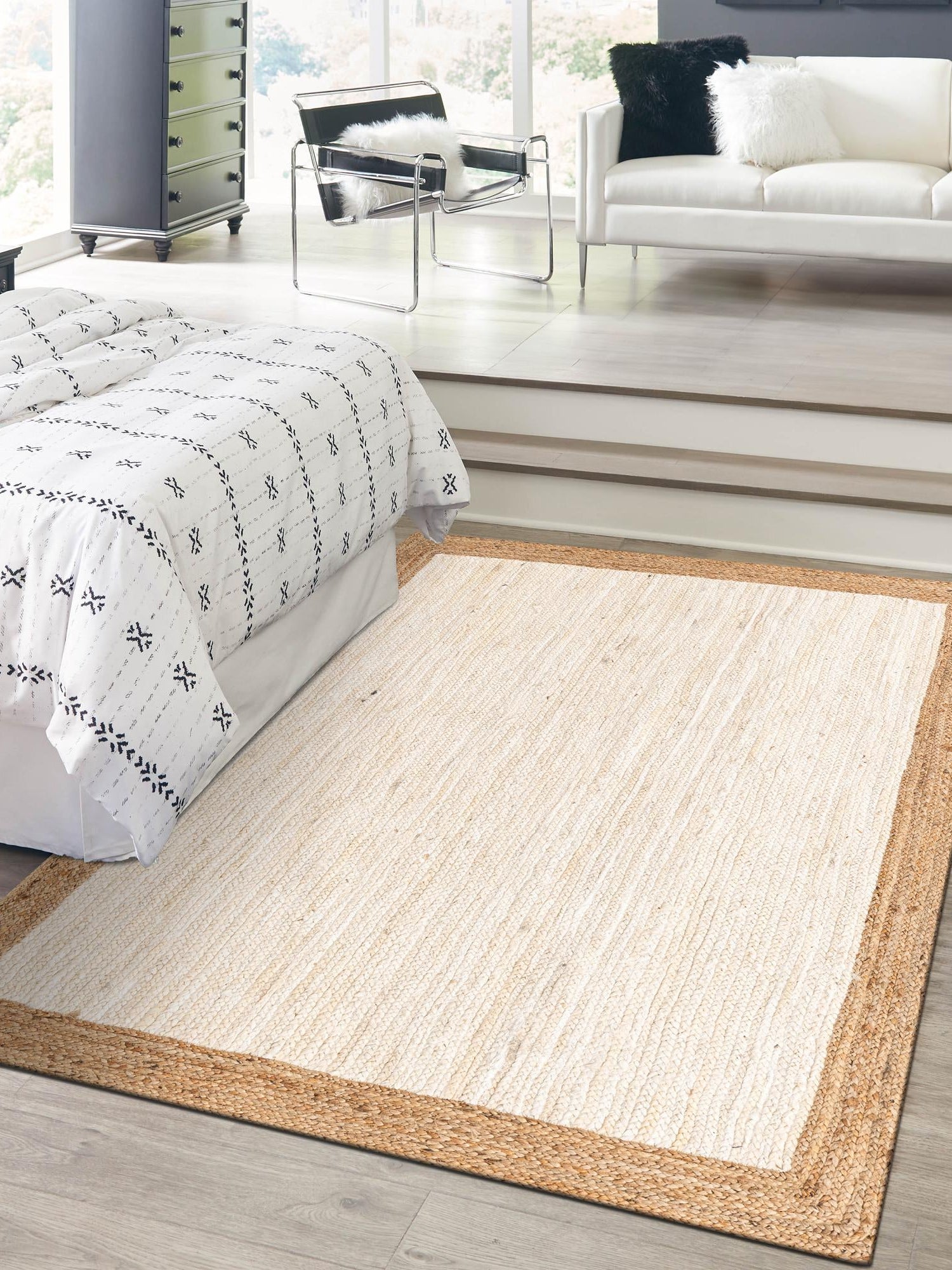 White 4' 1 x 6' 1 Braided Jute Rectangle Area Rug 100% Jute Hand Braided Natural Eco-Friendly Boho Style Carpet for Living Rooms Dining Office Space Dorms for Sale at Rug Engine