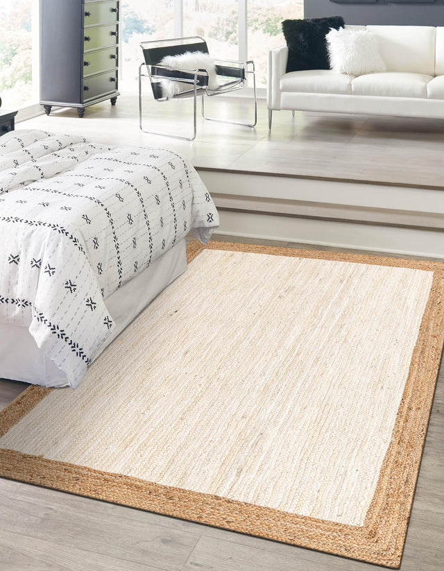 White 5' 1 x 8' Braided Jute Rectangle Rug