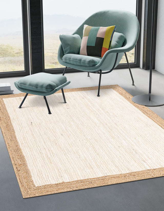 White 5' 1 x 8' Braided Jute Rectangle Rug