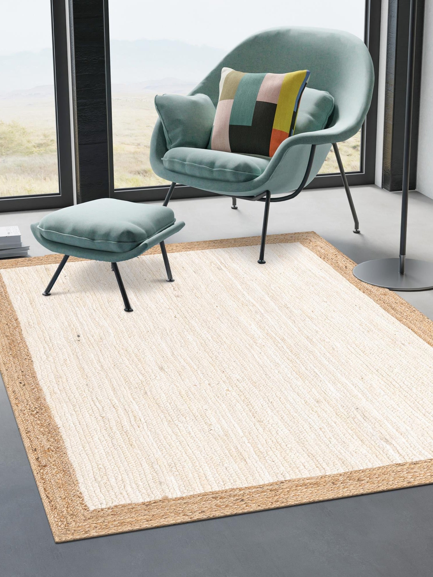 White 9' x 12' 2 Braided Jute Rectangle Area Rug 100% Jute Hand Braided Natural Eco-Friendly Boho Style Carpet for Living Rooms Dining Office Space Dorms for Sale at Rug Engine