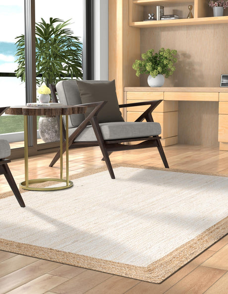 White 4' 1 x 6' 1 Braided Jute Rectangle Area Rug 100% Jute Hand Braided Natural Eco-Friendly Boho Style Carpet for Living Rooms Dining Office Space Dorms for Sale at Rug Engine